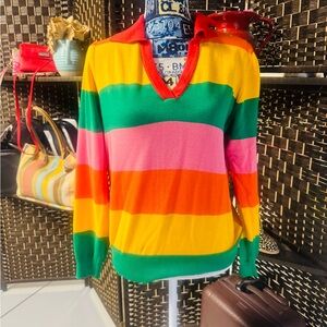 Vibrant Striped V-Neck Sweater